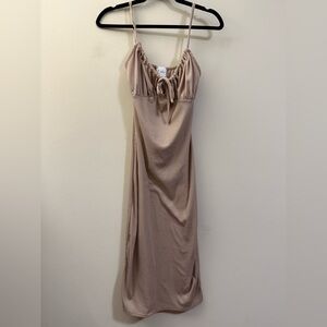 Livi by Olivia Rae Ribbed Maxi Spaghetti‎ Strap Dress in Tan - S